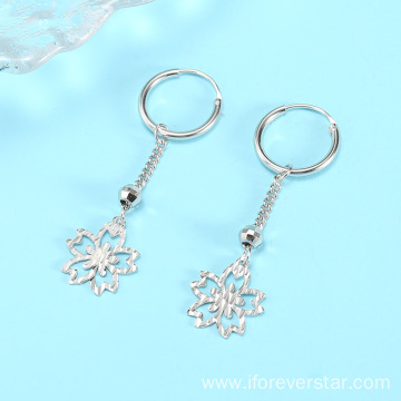 925 Sterling Silver Earrings Long Snowflake Dangle Earrings